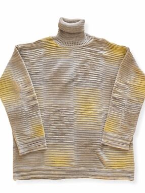 Missoni Beige, Gray, and Yellow Ribbed Turtleneck Sweater Size L/XL